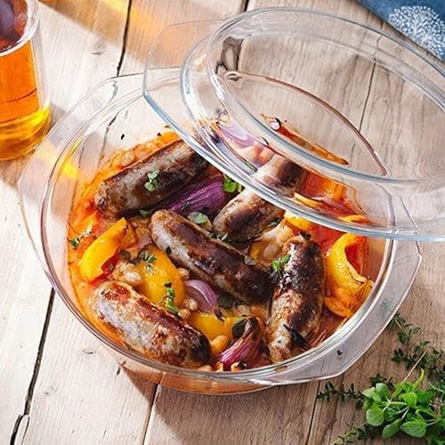 Glass 1.0L Round Casserole Dish with Lid – Heat-Resistant, Oven & Microwave Safe – Premium Kitchenware for Baking & Serving