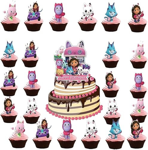 Kuchendekorationen, Kuchendekorationen, 25 Stück Cupcake-Topper, Cartoon-Tortendekoration, für Kindergeburtstagsfeiern