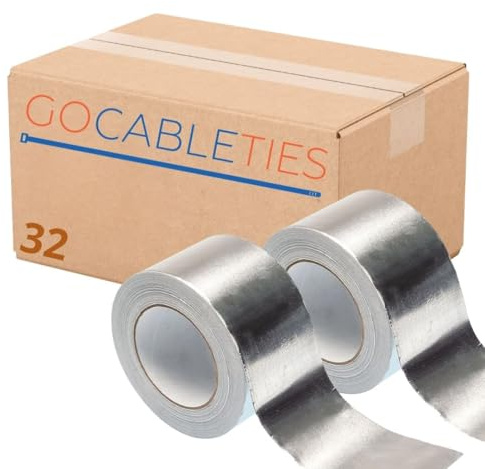 Gocableties Aluminium Foil Tape, 75mm (3) x 50m, Adhesive Insulation Tape for Insulating, HVAC Repair, Sealing Ducts, and Pipework, 32 Rolls