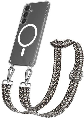EAZY CASE Handykette - Verstellbares Taschenband kompatibel mit Galaxy S24, Schulterriemen, Handykordel mit Silikon Hülle, Qi Charging kompatibel, Umhängetasche, Grau Schwarz Silber