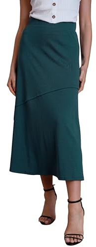 Enorsia Womens Jersey Midi Skirt A-Line Fit with Seam Detail Soft Breathable Fabric Elastic Waistband Flowy Casual Work Skirt for Office Travel & Daily Wear