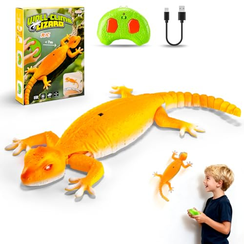 Flintosky Gecko Robot Mural Rechargeable | Lézard Télécommandé avec des Yeux LED | Jouet Robot Télécommandé pour Enfants | Cadeau d’Anniversaire et de Noël pour Garçons et Filles 4 5 6 7 8 9 Ans+