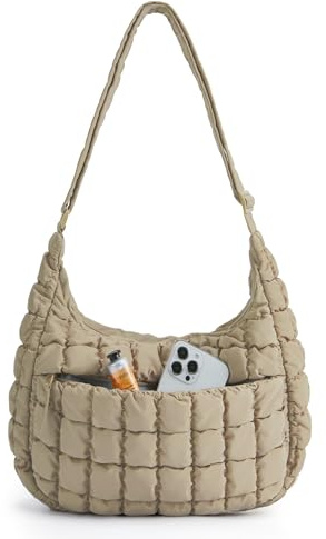 bagsmart Puffer Crossbody Bag Damen Umhängetasche Mittelgroß Moon Bag | Puffer Tasche mit Mehreren Fächern Verstellbare Weich Schultergurt, Gesteppte Schultertasche für Arbeit Uni Reise Alltag