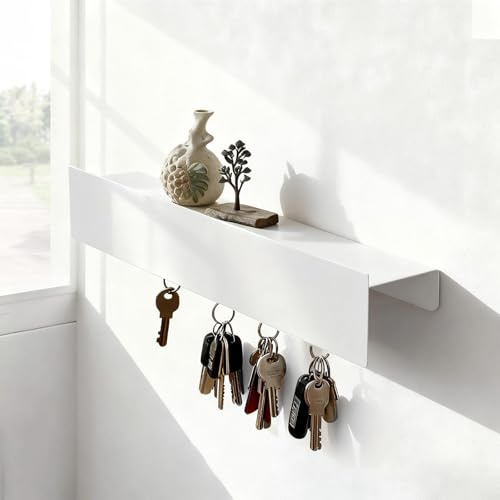 WJUAN Schlüsselbrett Modern, Schlüsselablage Wand mit Ablage, Weißer Schlüsselaufhänger, Schlüsselboard Einfach zu Montieren, für Flur, Schlafzimmer und Wohnzimmer
