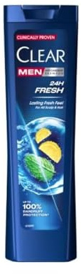 CLEAR Men 24h Fresh Anti-Dandruff Shampoo 225 ml – Deep Cleansing Scalp Treatment for Men with Menthol & Citrus Extract, Daily Refresh & Flake Control Formula PACK OF 4
