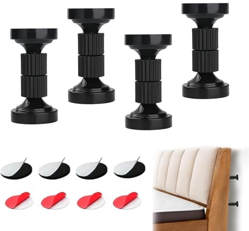 xtemtoamz Abstandshalter Wand,Verdickte Anti Shake Abstandshalter, Anti Shake Bett Bettrahmenstützen, Verstellbare Bettgestelle mit Gewinde und Nachttische. Schwarz. （78 mm–95 mm）,4 Stück
