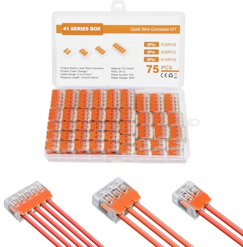 75 Stück Kabelverbinder Lüsterklemmen Hebelklemmen 2/3/5-polig 0,14–4 mm² | Wiederverwendbare Lüsterklemmen für feste & flexible Kabel, ideal für Hausinstallation, Elektro- und Reparaturarbeiten