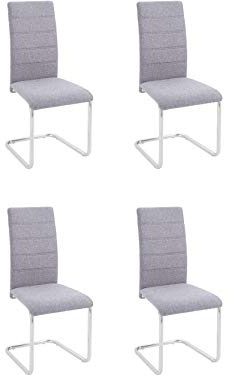 Doris Esszimmerstuhl 4er Set, Stoff Hellgrau, gepolsterter Freischwinger mit Chromgestell, moderner Essstuhl für Küche, Esszimmer und Wohnzimmer, 44 x 52 x 98 cm