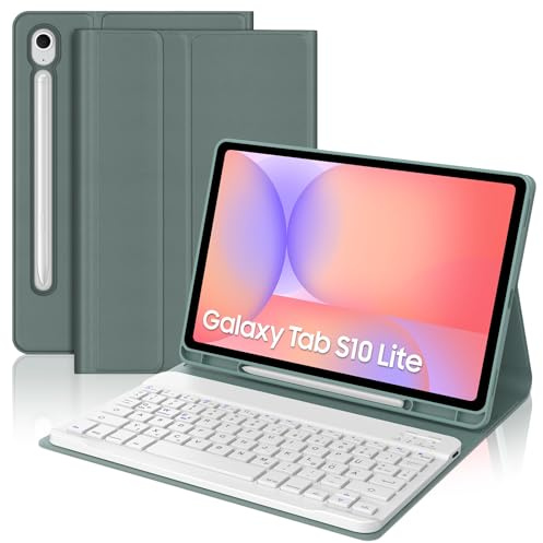 Tastatur für Samsung Galaxy Tab S10 Lite/S10 FE/S9 FE 10.9 & S9 11 | Hülle mit Bluetooth Magnetisch Tastatur für Galaxy Tab S10 Lite/S10 FE/S9 FE, Deutscher QWERTZ, Dunkelgrün