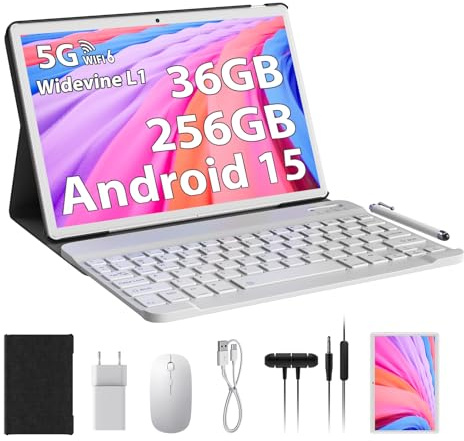 PIXGOOD Tablet 10 pollici Android 15 con 5G WiFi, 36GB RAM+256 GB ROM (1TB espandibile), Octa Core 2.0 GHz Tablet, 8000mAh, 5MP+8MP, WLAN, Bluetooth, GPS, Tablet in Offerta con tastiera ect (or)
