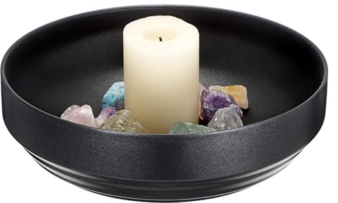 SUMNACON Dekoschale Hochglanzpolierte Schlüsselschale aus Edelstahl Ø 21 cm | Rundes Tablett Servierschalen Moderne Schmuckschale Schmuck Organizer als Deko Geschenk Snackschalen Dipschale Schwarz