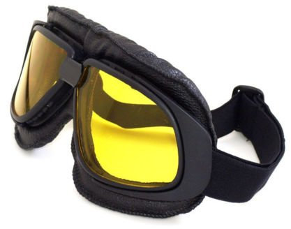 LEAGUE&CO Klassisch Steampunk Helm Motorradbrille Schutzbrille Fliegerbrille Bikebrille für Harley Davidson Honda Yamaha MC MX (Schwarz, Gelb)