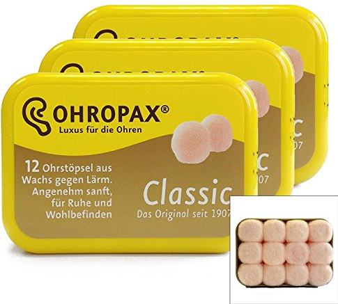 OHROPAX Classic Wachs Ohrstöpsel, 12 Stück (3 Packungen à 4 Paar), Rose