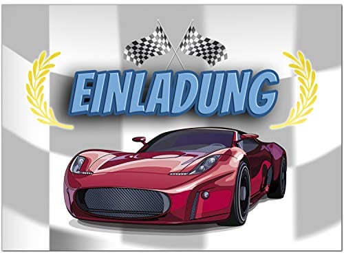8 Einladungskarten Kindergeburtstag mit Umschlägen, Auto/Kart fahren/Rennauto, Karte Geburtstag Einladung zum Ausfüllen