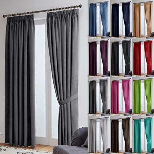 John Aird Blackout Curtains Pencil Pleat with Tie Backs – Thermal, Energy Saving Curtains for Bedroom & Living Room (Grey, 117 x 137cm (46x 54))