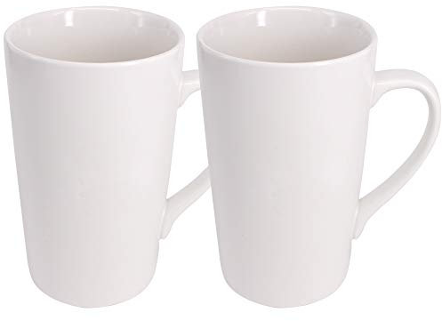 Belinlen 16 oz taza de café simple de cerámica blanca pura taza lisa grande alto blanco cerámica leche té taza de café con mango