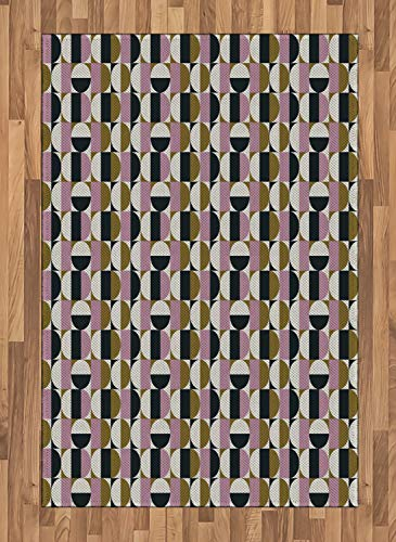 ABAKUHAUS Retro Teppich, Bauhaus geometrisches Muster, Flachgewebe Deko-Teppiche für das Wohn-,Schlaf-, und Essenszimmer, 120 x 180 cm, Rosa Braun