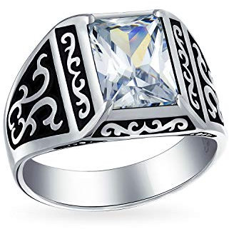 Bling Jewelry Personalisierter Smaragdschliff Aus Zirkonia Aaa Cz Verlobungsring Für Männer In Zweifarbiger Oxidierten .925 Silber Handarbeit Aus Der Türkei Anpassbar