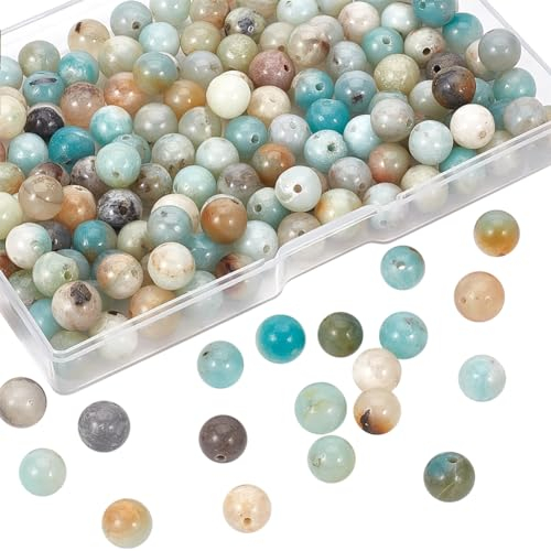 NBEADS Über 180 Stück Runde Perlen, 8mm natürliche Amazonit Perlen, glatte Perlen für die Schmuckherstellung