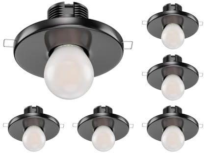 ledscom.de 6 Stück E27 Porzellan Decken-Einbauleuchte TELA, rund, schwarz, 99mm, inkl. Frostglas Leuchtmittel 3,839W 477lm warm-weiß
