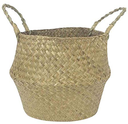 UNKC Primärfarbe Wäschekorb Faltbar - Handgewebt Blumen Stroh Seegras Blumenkorb mit Griff für Pflanze Blumentopf Spielzeug Wäsche Lagerung Veranstalter Strandtasche