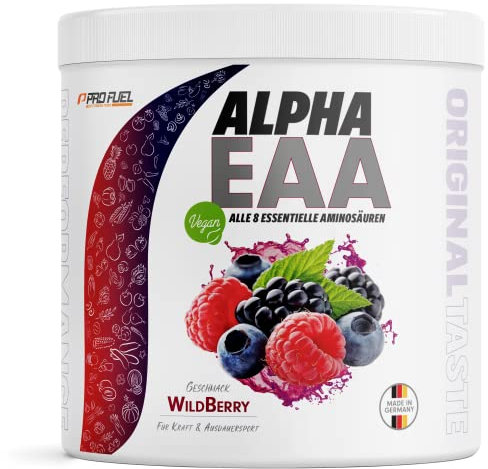 Alpha EAA Pulver 462g WILD BERRY - unglaublich leckeres EAA Drink Pulver - alle 8 essentielle Aminosäuren, vegan EAAs Aminosäuren - Amino-Drink - optimale Wertigkeit - 33 Portionen - 100% vegan