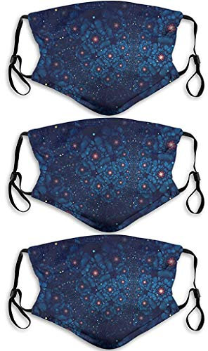 Lulup i 3 Stück Gesichtsmaske Multifunktional Waschbare Winddichte Gesichtsmaske mit Muster 3D Druck Wiederverwendbare Atmungsaktiv Verstellbar Gesichtsmaske aus Baumwolle M-03 Einheitsgröße, M-03,