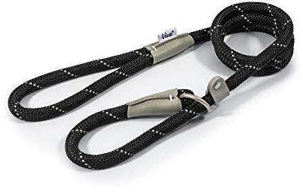Ancol Viva Reflective Dog Slip Lead in Black - Adjustable Rope Comfortable 100% Recycled Softweave Pet Accessory - Puppy Walking Leash - 1.5m x 12mm
