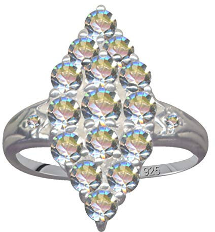 FINGERRING Navette/Echt Silber 925 mit Zirkonia/Jugendstil Design/Steinfarbe: klar weiss/modern cool trendy hip/Online Shop Schmuck kaufen / 59066