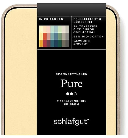 Schlafgut Pure Spannbettlaken 180x200cm bis 200x220cm - 95% Biobaumwolle, 5% Elasthan, Oeko-TEX Zertifiziert, Yellow Mid, Matratzenhöhe bis 35cm