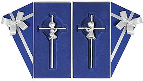Silberne Wand Junge und Mädchen Kreuz Segen Baby 15,2 cm Silber