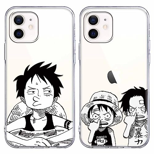Eouine [2 Stück Hülle für Apple iPhone 12 Mini 5,4, Weich Transparent Silikon Schutzhülle mit Anime Jungs Gear 5 Nika Ace Motiv Manga Muster, STOfest Handyhülle Kompatibel mit iPhone 12 Mini