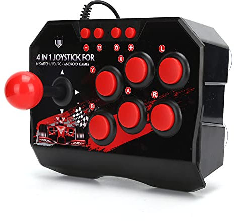 PUSOKEI Controlador de Juegos Retro Joystick Fighting Stick, 6 Botones Redondos, Cable USB de Juego de Palo de Lucha Arcade Universal para PS3 PS4 Switch PC