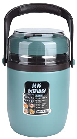 Bocal Alimentaire Isotherme Sous Vide, 2L Thermos en Acier Inoxydable Bocal Alimentaire Chaud avec Cuillère, Multicouche Anti Fuite Soupe Thermos Boîte Lunch pour L'école, le Bureau, les(Vert)