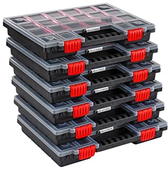 Valle Verde 6er Set Sortimentskasten, Sortierkasten, Kleinteilemagazin, Sortierbox - Verstellbare Trennstege, Transparenter Deckel, Verschließbar, Stapelbar, Kunststoff - 34,4 cm x 24,9 cm x 5 cm