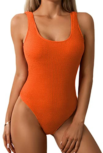 Limeeke Women's Monokini Swimsuit, Sunset Chevron Orange/Evening Red, M