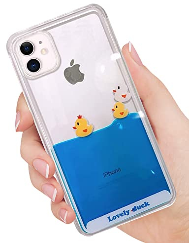 SGVAHY Phone Case for iPhone 14, 3D Dynamic Blue Liquid Floating Ducks and Pirate Ship Soft Silicone Bumper Quicksand Hard Back Case for iPhone 14