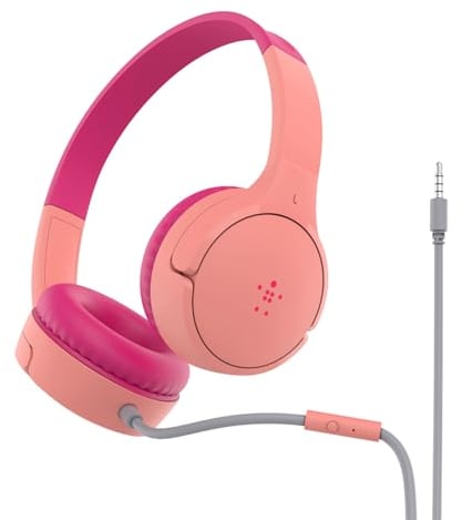 Belkin Sound Form Mini On-Ear-Kopfhörer mit Kabel für Kinder, Mit integriertem Mikrofon für die Schule, Für Reisen, Zum Spielen, Für Geräte mit 3,5-mm-Klinkenanschluss, Rosa, One Size