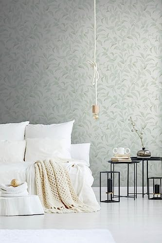 Livingwalls Premium Wall 2 389624 Non-Woven Wallpaper White Green Floral 10.05 m x 0.53 m Made in Germany