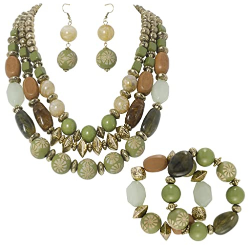 Bocar Set di collane con perline a 3 strati per donne, gioielli | Design a 3 strati con perline grosse con texture miste, catena di estensione da 7,6 cm e gioielli abbinati per un look