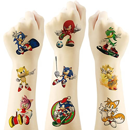 Sonic Tattoo for Fans, 20 Sheets Big Temporary Tattoo Body Art Tattoo Stickers,Goody Bag Stuffers Party Bag Fillers (2x2 Inch) …