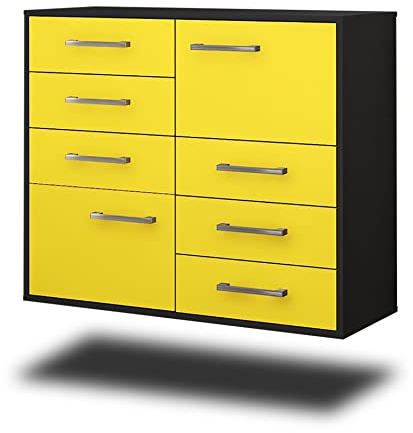Lqliving Sideboard Amarillo, Korpus in anthrazit matt, Front im trendigem Gelb (92x77x35cm), inkl. Metall Griffen, Wandmontage, Made in Germany Wandmontage, Made in Germany