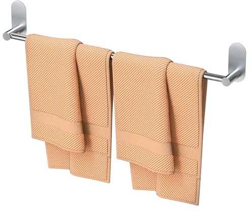 HITSLAM Porta Asciugamani Bagno Adesivo Acciaio Spazzolato 60 CM, Portasciugamani da Parete SUS304 Acciaio Inossidabile Portaasciugamano da Bagno Autoadesivo Senza Forare, Due installazioni