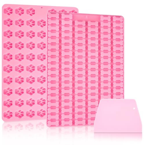 JOERSH Moules à friandises en silicone pour chien pour la cuisson et la congélation, 175 cavités empreintes de pattes et os, mini moules à bonbons en silicone de qualité alimentaire avec spatule de