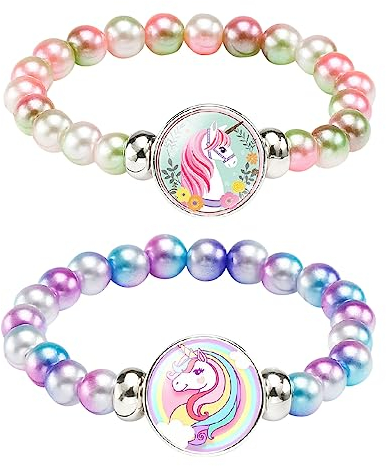 Jitnga 2 Stück Bunte Einhorn Armband Mädchen - Regenbogen Perlen Armband Für Geburtstagsfeier Gefälligkeiten