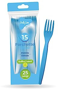 Forchette in plastica riutilizzabile colore celeste - la confezione comprende 15 forchette