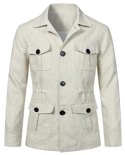 Blazer Safari en Lin pour Homme Coupe ajustée Veste Safari Homme Automne Léger Safari Outwear