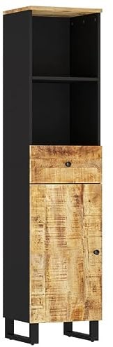 vidaXL Badschrank, Badezimmerschrank mit viel Stauraum, Hochschrank Badkommode mit Eisenbeinen, Beistellschrank Badmöbel, Massivholz Mango