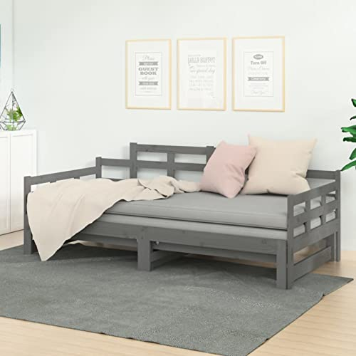 Camerina Tagesbett Ausziehbar Grau Massivholz Kiefer 2X(90x200) cm Tagesbett Ausziehbar Sofabett Schrankbett Mit Sofa Ausziehsofa Bettgestell 820344