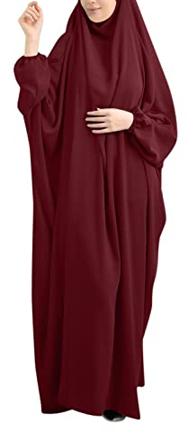 callmo Muslimisches Kleid Damen Einfarbig Zweiteiliger Muslim Lange Robe mit Hijab Naher Osten Dubai Arab Islamischer Ramadan Sommerkleid Gebetskleidung Abaya für Frauen